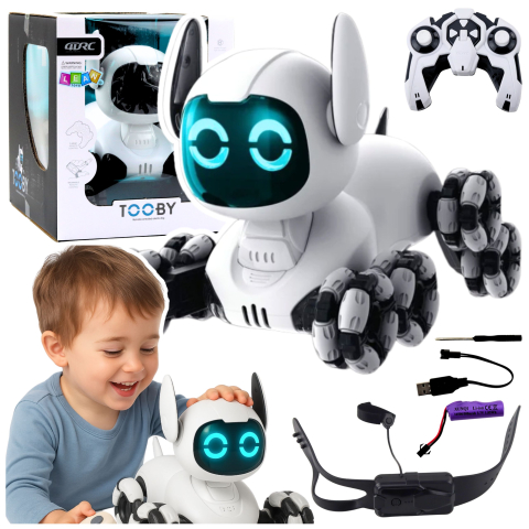Robot cu telecomanda Caine TOOBY 4WD 360 grade Alb Negru, 8 ani+ [1]