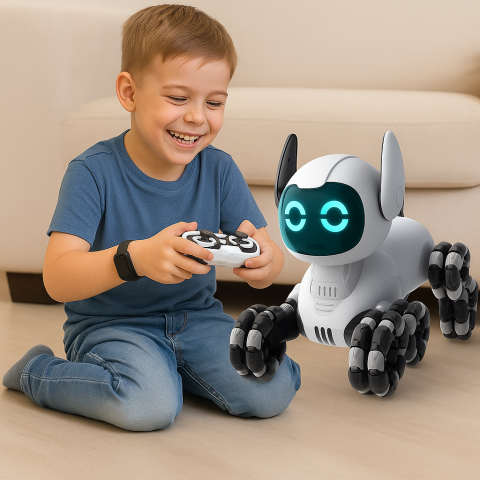 Robot cu telecomanda Caine TOOBY 4WD 360 grade Alb Negru, 8 ani+ [4]