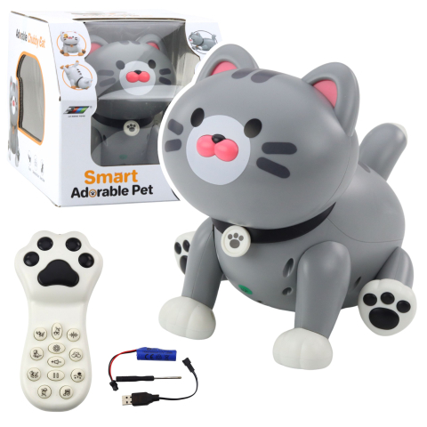 Jucarii cu telecomanda (RC) - Robot cu telecomanda Pisicuta interactiva Gri cu lumini si sunete, 3 ani+