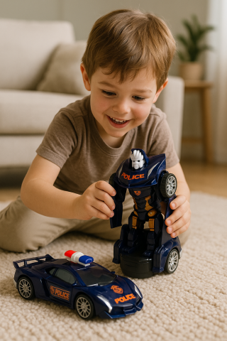 Jucarii Copii - Robot si Masina Politie 2in1 cu Transformare, Lumini si Sunete