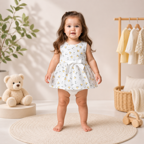Rochite cu maneca scurta - Rochita bebe alba cu chilotei oryeda bumbac