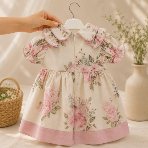 Rochita fete amante florala eleganta roz si crem [2]