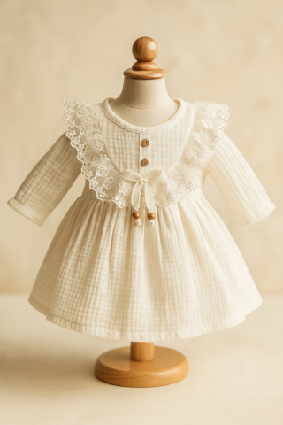 Rochita fetita din muselin cu dantela si maneca lunga [1]