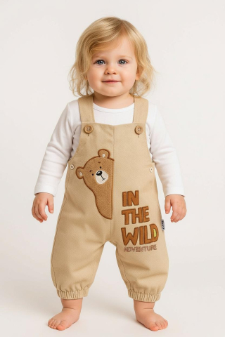 Salopete baieti - Salopeta Bebelusi Baieti cu Ursulet – 100% Bumbac 9-12-18 luni