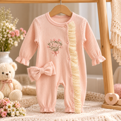 Imbracaminte - Salopeta fetite cu bentita Cayzen 100% bumbac roz 0-9 luni