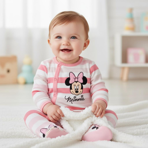 Salopeta Happy Minnie din bumbac pentru fetite [4]