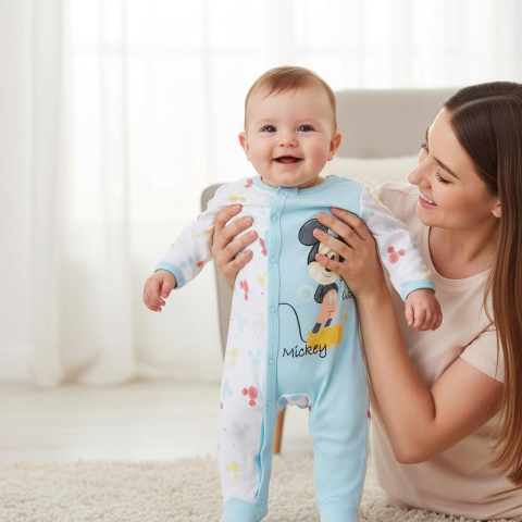 Salopete body-uri - Salopetă Mickey Mouse bebeluși bumbac cu botoșei – Disney