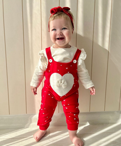 Salopete fetite - Salopeta pentru fetite, 2 piese, model Little heart, Rosu