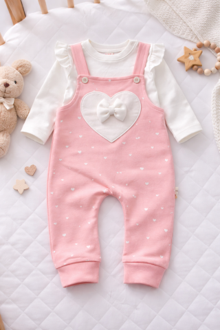 Salopeta pentru fetite, 2 piese, model Little heart, Roz [1]