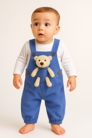 Salopete baieti - Salopeta si bluzita Bebelusi cu Ursulet – 100% Bumbac - Albastru