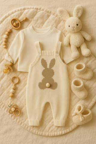 Imbracaminte, incaltaminte - Salopeta tricotata pentru Bebelusi 6-9-12 Luni Iepure miniKay