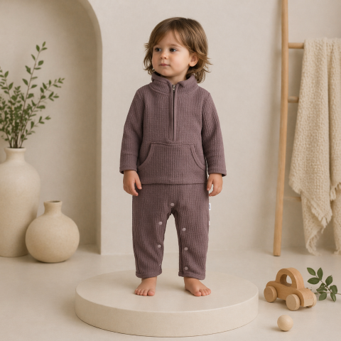 Salopete baieti - Salopeta bumbac maro bebelusi baieti cu fermoar Murat