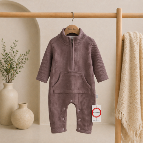 Salopeta bumbac maro bebelusi baieti cu fermoar Murat [1]