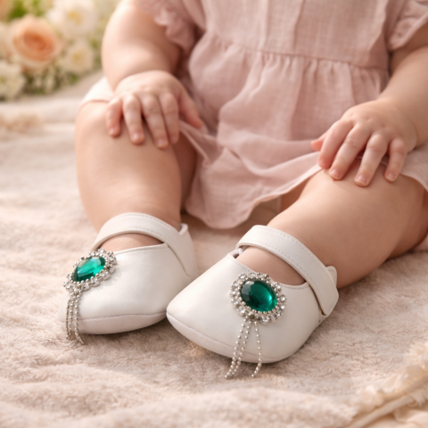 Sandale fetite BOAC albe cu piatra verde eleganta [3]