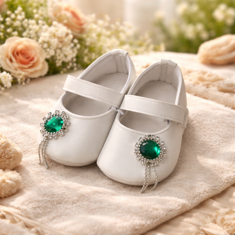 Sandale fetite BOAC albe cu piatra verde eleganta [1]