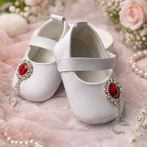 Sandale fetite BOAC alb cu piatra rosie [1]