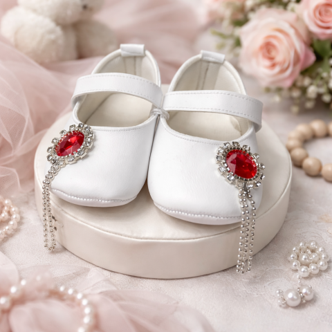 Sandale - Sandale fetite BOAC alb cu piatra rosie