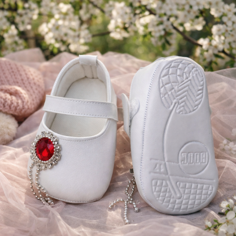 Sandale fetite BOAC alb cu piatra rosie [3]