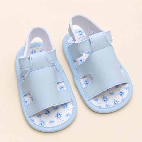 Sandale - Sandalute bebe Funny Baby talpa moale albastre 0-12 luni