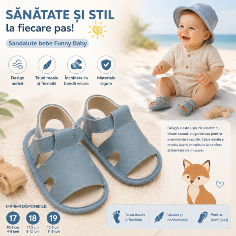 Sandale - Sandalute bebe Funny Baby talpa moale albastre