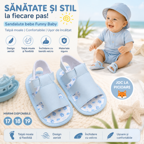 Sandale - Sandalute bebe Funny Baby talpa moale albastre