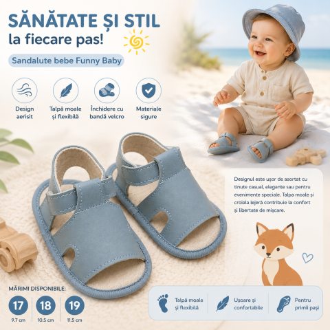 Sandale - Sandalute bebe Funny Baby talpa moale albastre
