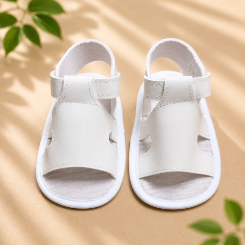 Sandale - Sandalute bebe Funny Baby talpa moale albe 0-12 luni