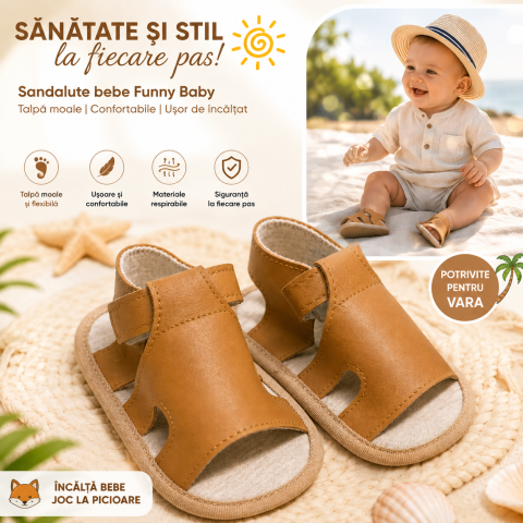 Sandale - Sandalute bebe Funny Baby talpa moale maro