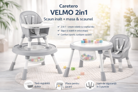 Scaune de masa - Scaun de hrănire copii Velmo 2 în 1 cu masă