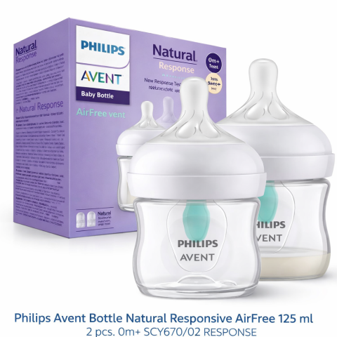 Set 2 biberoane, cu tetina din silicon, 125 ml, Natural Response Air Free Vent SCY670/02, Alb [2]