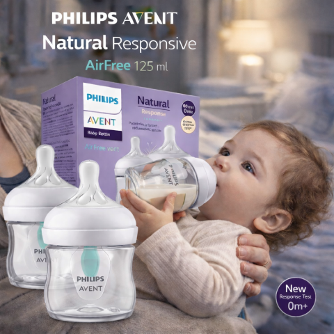 Biberoane - Set 2 biberoane, cu tetina din silicon, 125 ml, Natural Response Air Free Vent SCY670/02, Alb