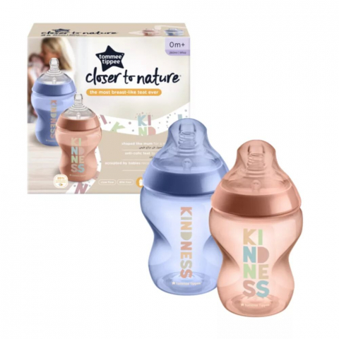 Biberoane - Set 2 biberoane Tommee Tippee Closer to Nature 260 ml 0m+, Kindness