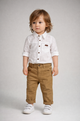 Set 2 piese camasa alba si pantaloni maro baieti Oryeda [3]