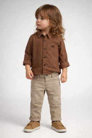 Set 2 piese camasa maro si pantaloni bej baieti Oryeda [1]