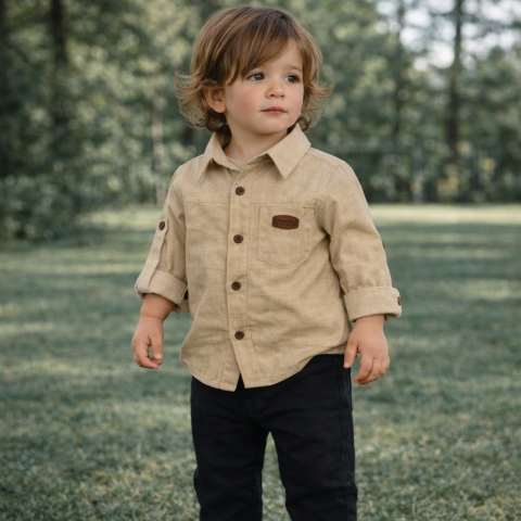 Set 2 piese camasa bej si pantaloni bleumarin baieti Oryeda [3]