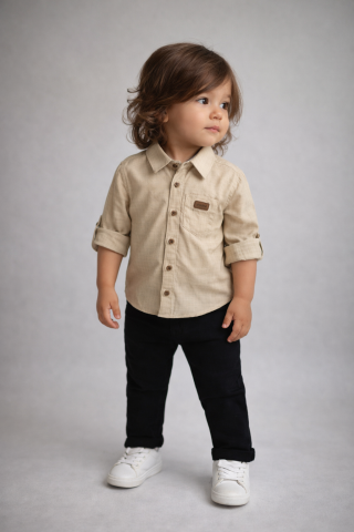 Set 2 piese camasa bej si pantaloni bleumarin baieti Oryeda [4]
