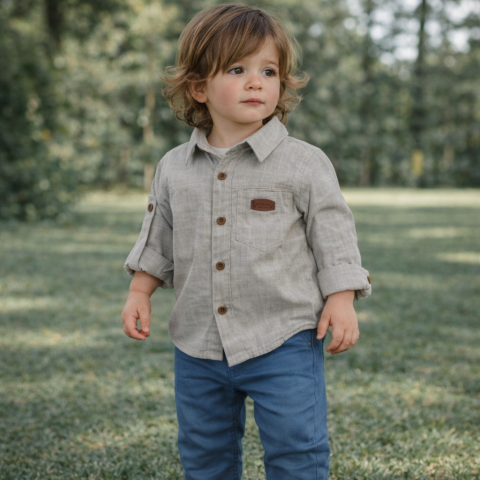 Set 2 piese camasa gri si pantaloni albastri baieti Oryeda [1]