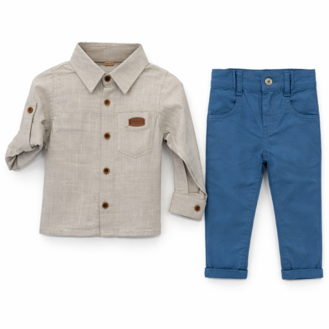 Seturi diverse - Set 2 piese camasa gri si pantaloni albastri baieti Oryeda