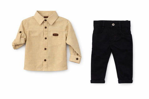 Seturi diverse - Set 2 piese camasa bej si pantaloni bleumarin baieti Oryeda