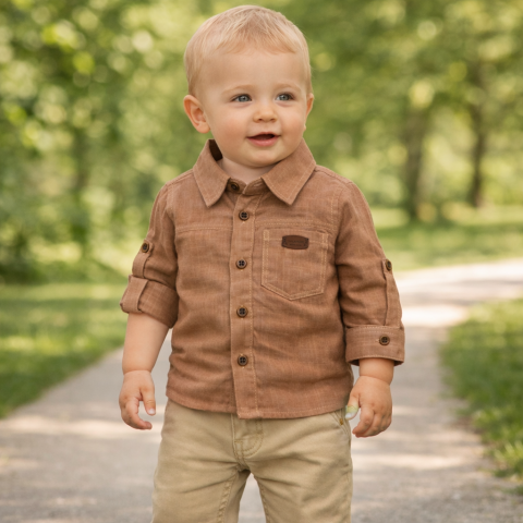 Set 2 piese camasa maro si pantaloni bej baieti Oryeda [3]