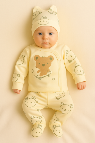 Imbracaminte - Set 3 piese Babycan pentru nou-nascuti, model ursulet 100% bumbac