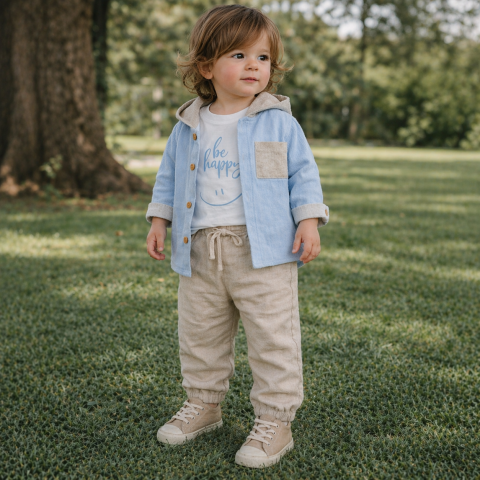 Compleuri baieti - Set 3 piese baieti tricou camasa si pantaloni albastru