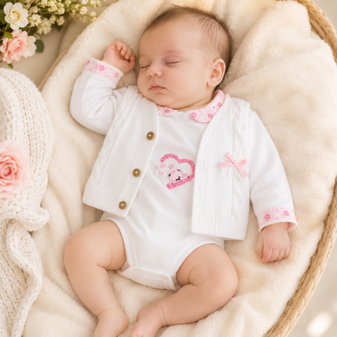 Imbracaminte - Set 3 piese copii body maneca lunga, vesta si pantaloni fetite Babyim 100% bumbac roz