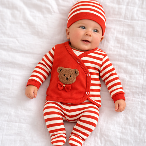 Seturi nou nascuti (0-3 luni) - Set 3 piese nou nascuti 0-3 luni gonca bebe portocaliu