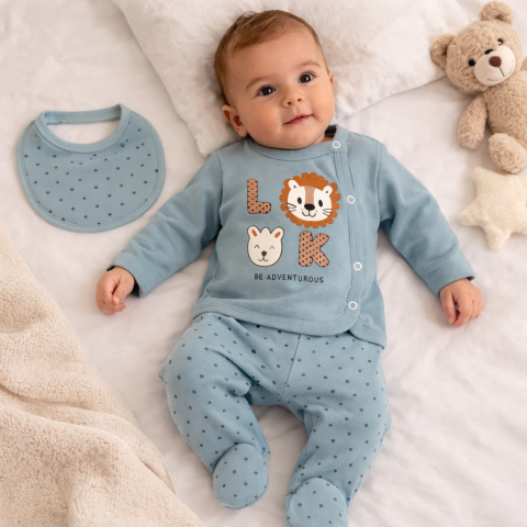 Seturi nou nascuti (0-3 luni) - Set 3 piese nou nascuti 0-3 luni nana baby verde menta