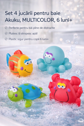 Jucarii de baie - Set 4 jucarii pentru baie Akuku, MULTICOLOR, 6 luni+