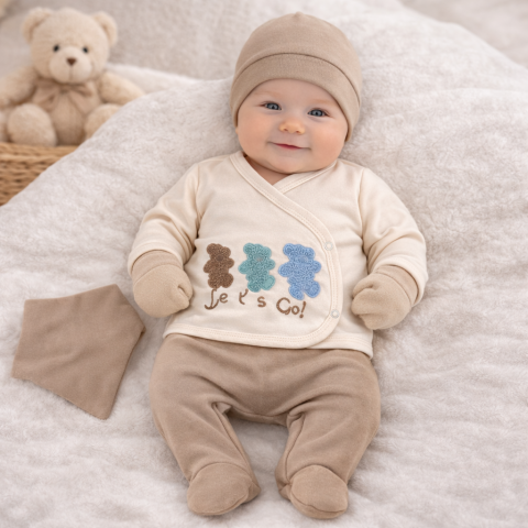 Seturi nou nascuti (0-3 luni) - Set 5 piese nou nascuti baieti NZ Serde Bej