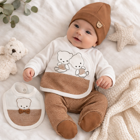 Seturi nou nascuti (0-3 luni) - Set 5 piese pentru nou nascuti, model cu Ursuleti MARO