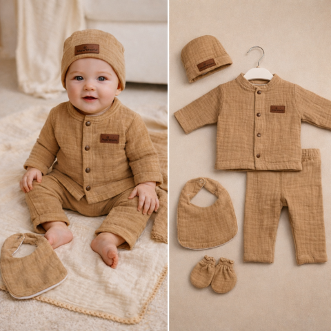 Set 6 piese pentru Nou Nascuti, Muselina maro [2]