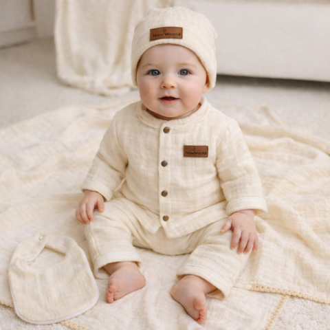 Set 6 piese pentru Nou Nascuti, Muselina Crem [1]